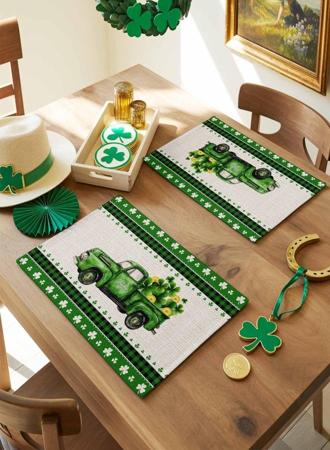 ALAGEO St. Patrick's Day Placemats Set of 6 Shamrock Green Trucks Table Mats Gold Coin Lucky Clovers Table Place Mats Spring St. Patrick's Day Table Decor for Home Party Kitchen Dining Table 13x19 Inch - Image 3