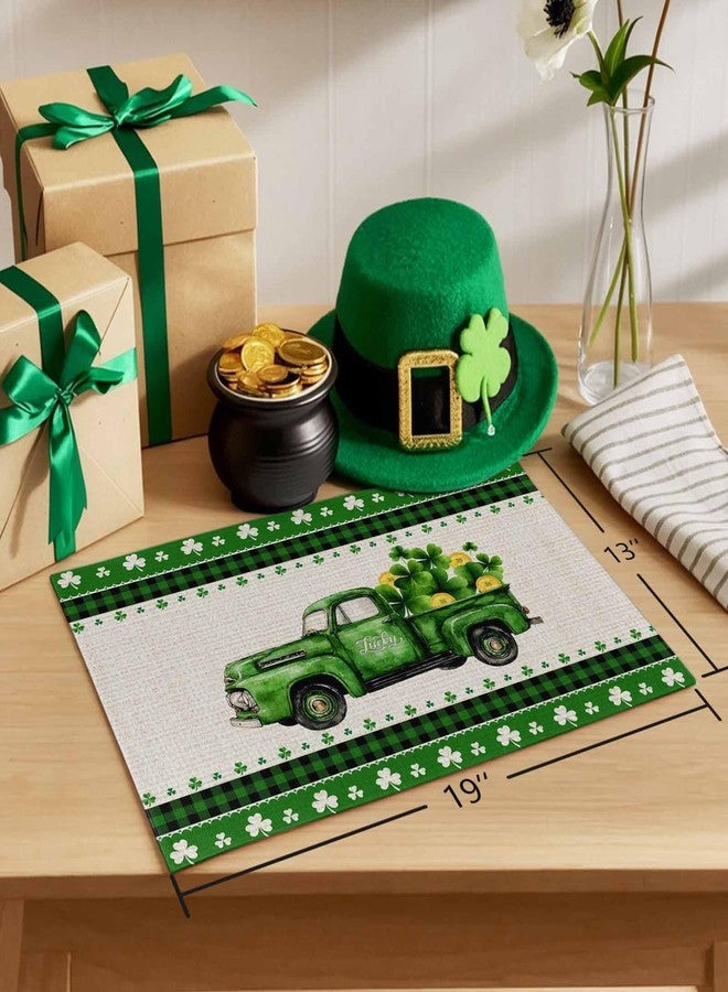 ALAGEO St. Patrick's Day Placemats Set of 6 Shamrock Green Trucks Table Mats Gold Coin Lucky Clovers Table Place Mats Spring St. Patrick's Day Table Decor for Home Party Kitchen Dining Table 13x19 Inch - Image 2