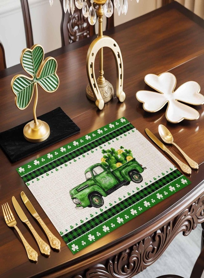 ALAGEO St. Patrick's Day Placemats Set of 6 Shamrock Green Trucks Table Mats Gold Coin Lucky Clovers Table Place Mats Spring St. Patrick's Day Table Decor for Home Party Kitchen Dining Table 13x19 Inch - Image 5