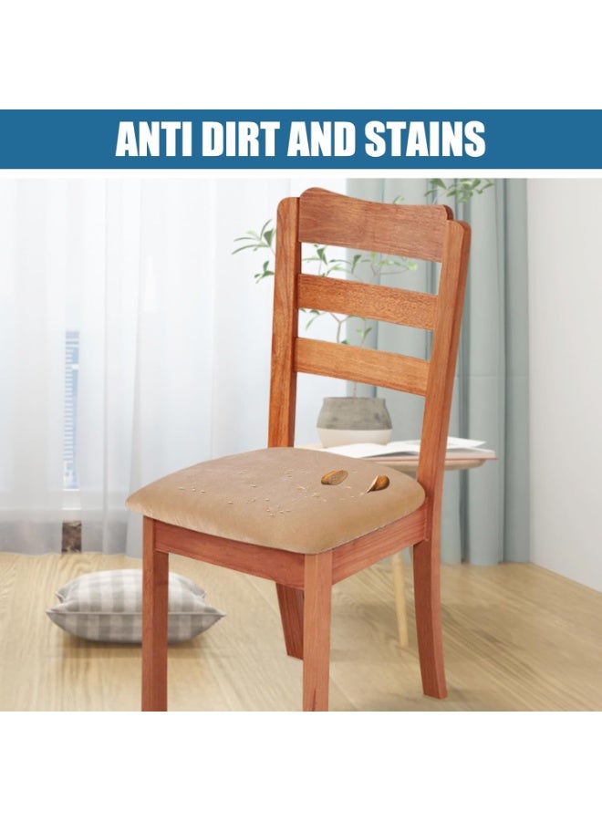 Original Velvet Dining Chair Seat Covers, Stretch Fitted Dining Room Upholstered Chair Seat Cushion Cover, Removable Washable Furniture Protector Slipcovers with Ties - Set of 4, Beige - Image 2