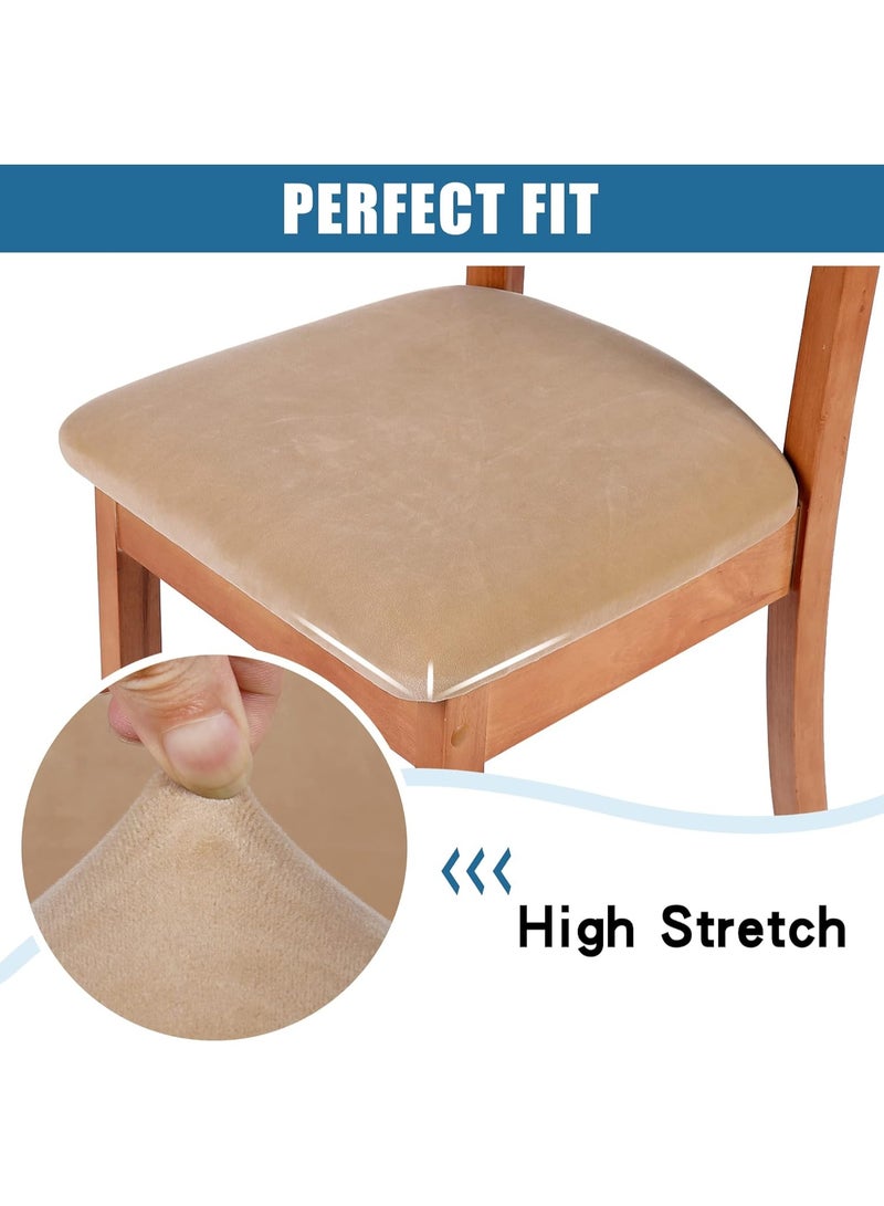 Original Velvet Dining Chair Seat Covers, Stretch Fitted Dining Room Upholstered Chair Seat Cushion Cover, Removable Washable Furniture Protector Slipcovers with Ties - Set of 4, Beige - Image 5