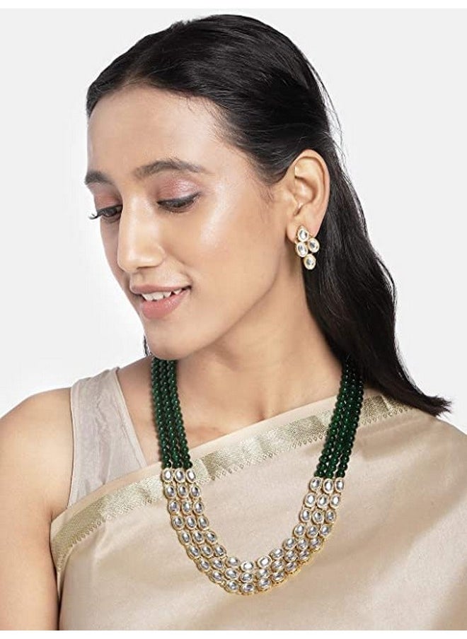I Jewels - I Jewels Gold Plated Traditional Stunning White Kundan Studded Layered Pearl Necklace Jewellery Set with Earrings For Women/Girls (IJ376G) - Image 1