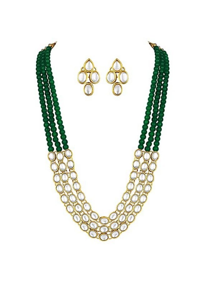 I Jewels - I Jewels Gold Plated Traditional Stunning White Kundan Studded Layered Pearl Necklace Jewellery Set with Earrings For Women/Girls (IJ376G) - Image 1