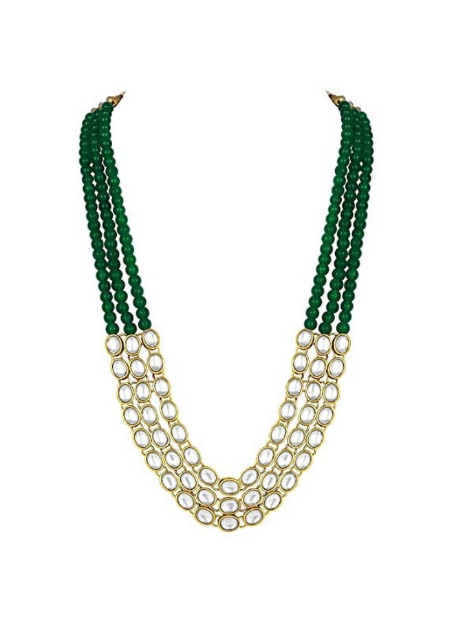I Jewels - I Jewels Gold Plated Traditional Stunning White Kundan Studded Layered Pearl Necklace Jewellery Set with Earrings For Women/Girls (IJ376G) - Image 1
