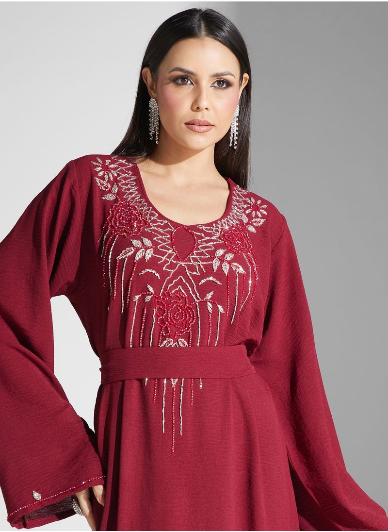 hayas closet - Embellished Belted Jalabiya - Image 1