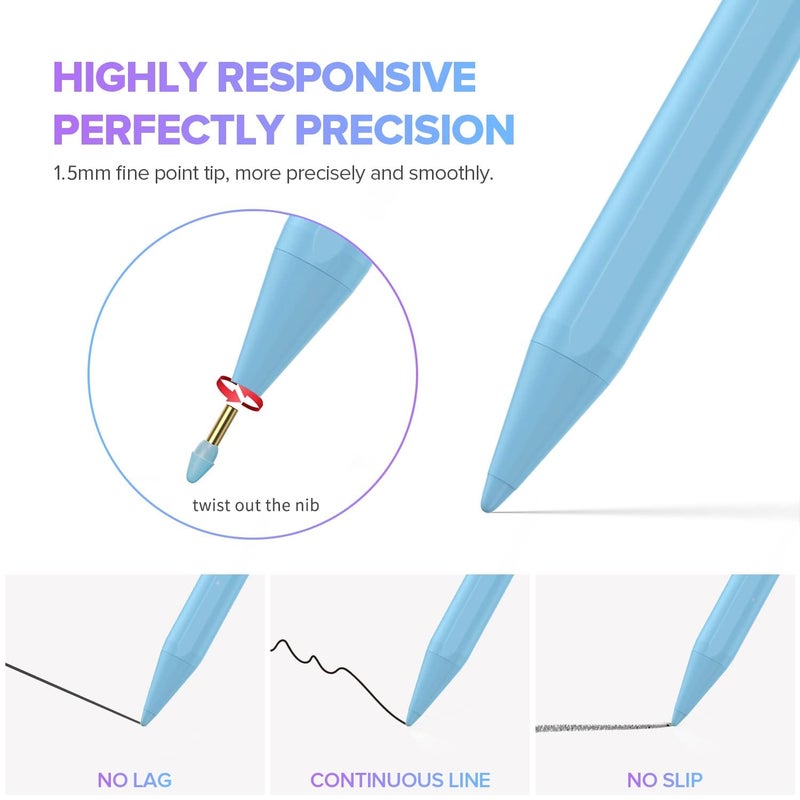 JAMJAKE Stylus Pen for iPad 11th&10th Generation - 2X Fast Charge Active Pencil Compatible with 2018-2025 Apple iPad Pro 11"/12.9"/M4, iPad Air 3/4/5/M2/M3, iPad 6-11, iPad mini 5/6 Gen - Blue - Image 3