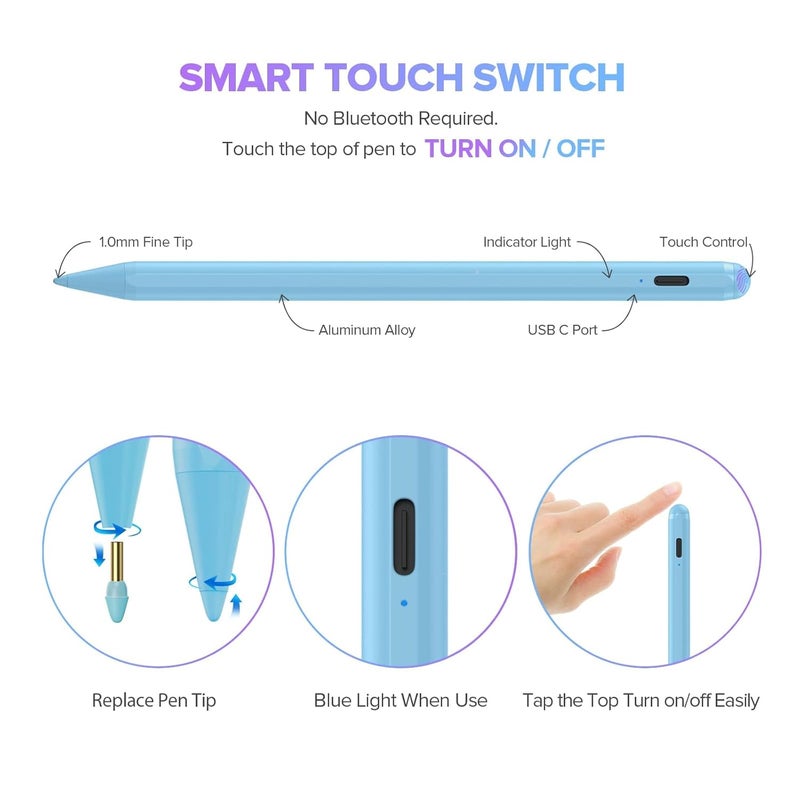 JAMJAKE Stylus Pen for iPad 11th&10th Generation - 2X Fast Charge Active Pencil Compatible with 2018-2025 Apple iPad Pro 11"/12.9"/M4, iPad Air 3/4/5/M2/M3, iPad 6-11, iPad mini 5/6 Gen - Blue - Image 5