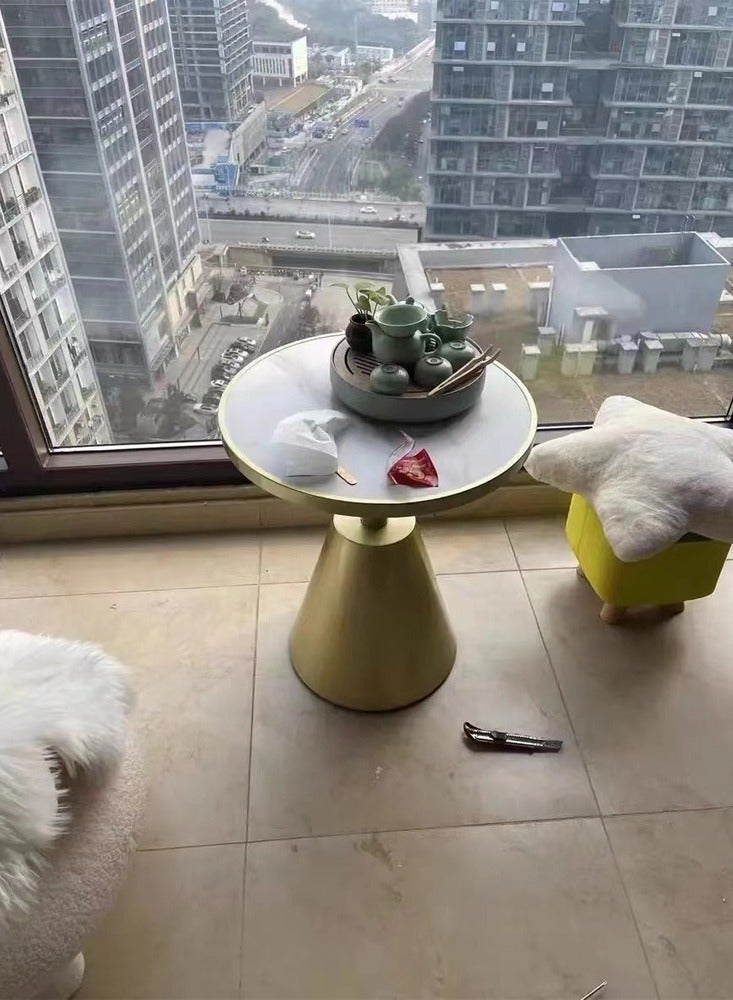 C&C Home Multipurpose Luxury Design Marble Coffee Table Round Sofa Side Table with Metal Base Gilded Frame Home Decoration Suitable for Living Room Bedroom Balcony 50x60 Centimeter  - Image 3