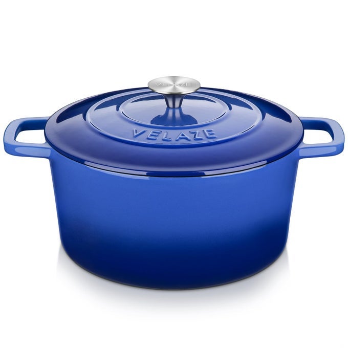 6 QT ENAMELED DUTCH OVEN POT WITH LID CAST IRON DUTCH OVEN WITH DUAL HANDLES FOR SOURDOUGH BREAD BAKING COOKING NONSTICK ENAMEL COATED COOKWARE BLUE