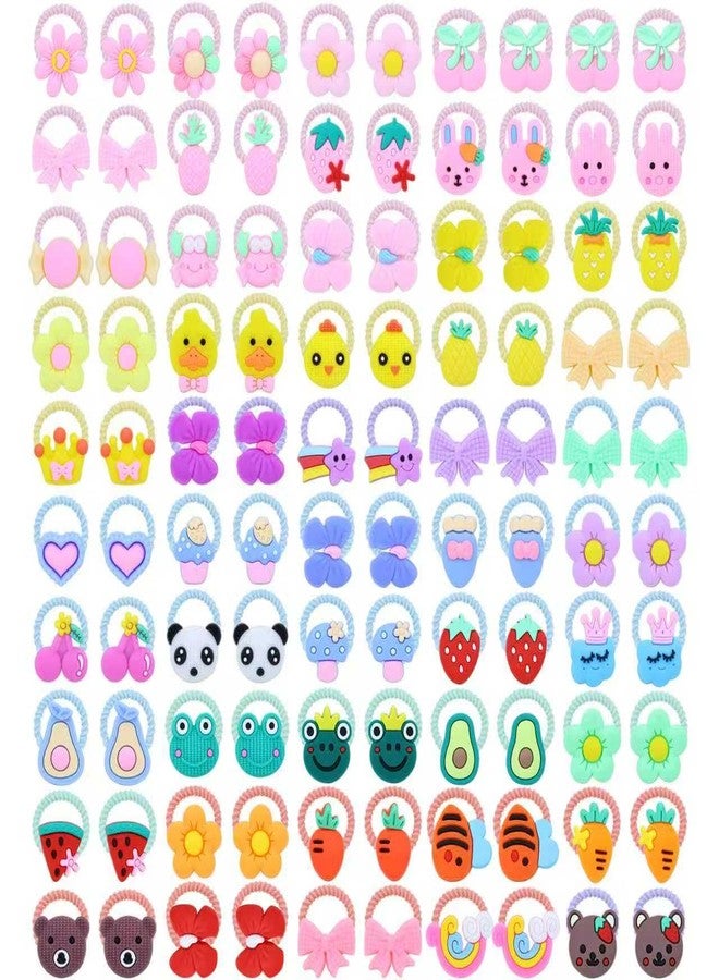Dizila 100 Pieces/50 Pairs Cute Cartoon Animal Fruit Bow Flower Small Mini Hair Ties Stretchy Pigtail Ponytail Holders Elastics Hair Scrunchies Hair Bands Accessories for Baby Girls Infants Toddlers - Image 1