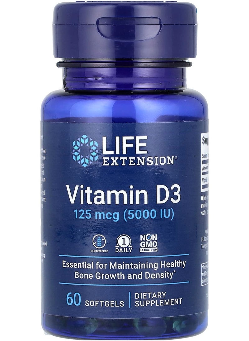 Life Extension Vitamin D3, 125 mcg (5,000 IU), 60 Softgels 