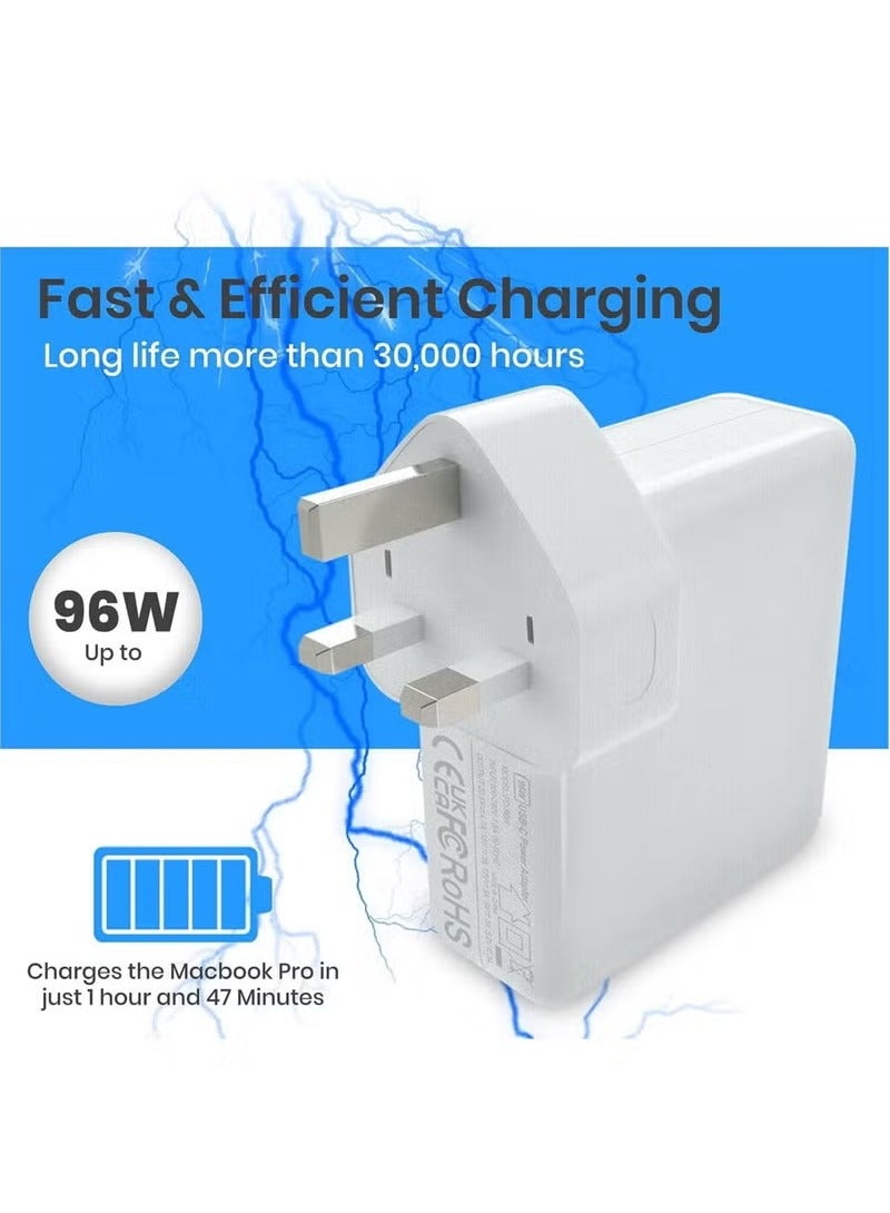 96W Type C Macbook Pro-Air Fast Replacement Charger, Power Adapter works with 13, 14, 15, 16 Inch 2016/17/18/19/20 Model Laptops, Tabs & Smartphones, Thunderbolt Charger with USB C Cable, - Image 3