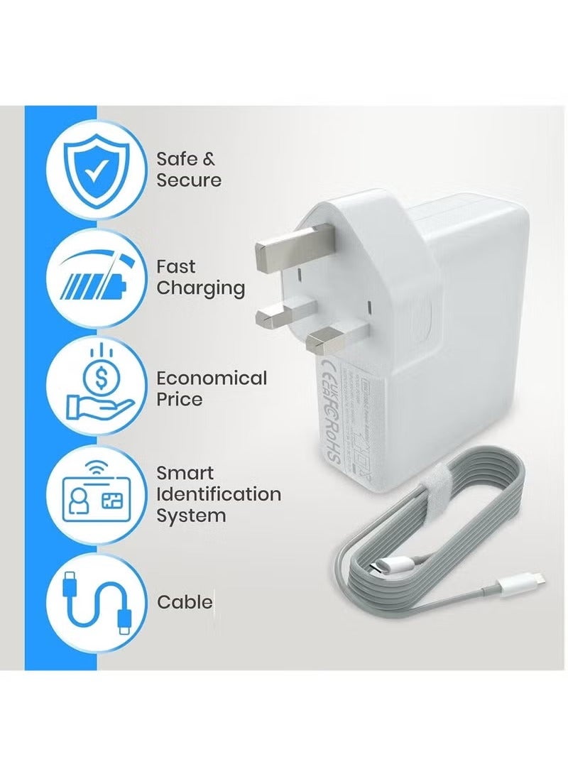96W Type C Macbook Pro-Air Fast Replacement Charger, Power Adapter works with 13, 14, 15, 16 Inch 2016/17/18/19/20 Model Laptops, Tabs & Smartphones, Thunderbolt Charger with USB C Cable, - Image 2