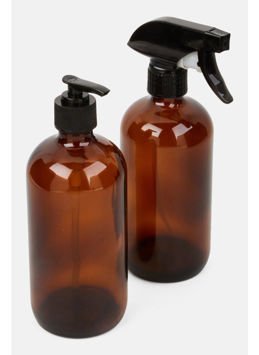 LIVING NOSTALGIA - Refillable Spray And Pump Bottle Set With Stickers, Brown - Image 1