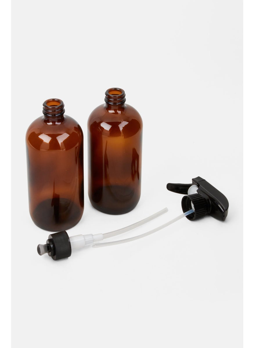 LIVING NOSTALGIA - Refillable Spray And Pump Bottle Set With Stickers, Brown - Image 1