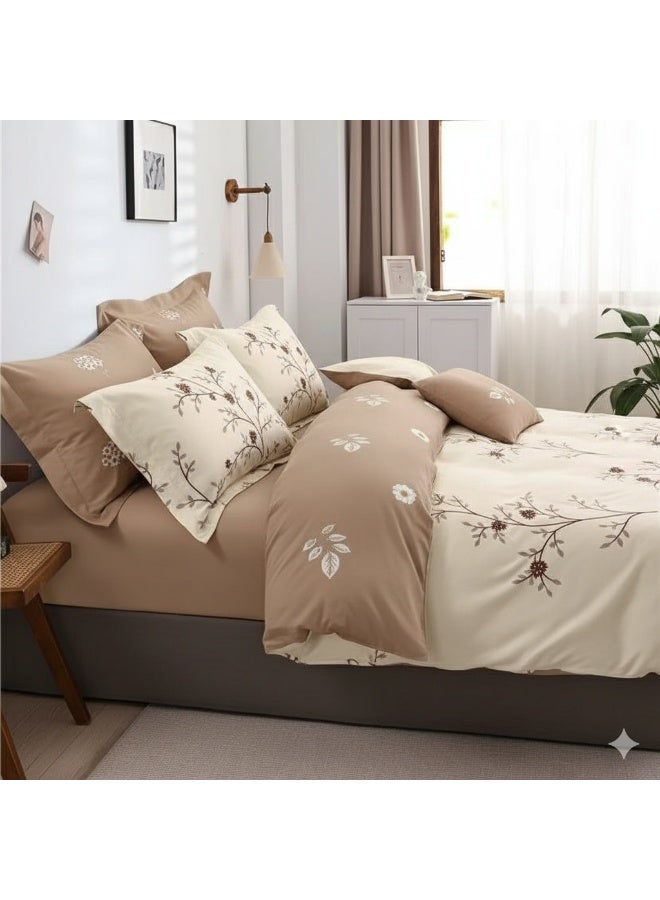 AL RAID King Size Duvet Cover Set 6 Pieces (4 Pillowcases,1 Duvet Cover & 1 Fitted Sheet) Luxury Soft Bedding Set Cozy Cotton Duvet Cover Set (King Size, 200x200+30CM) - Image 3