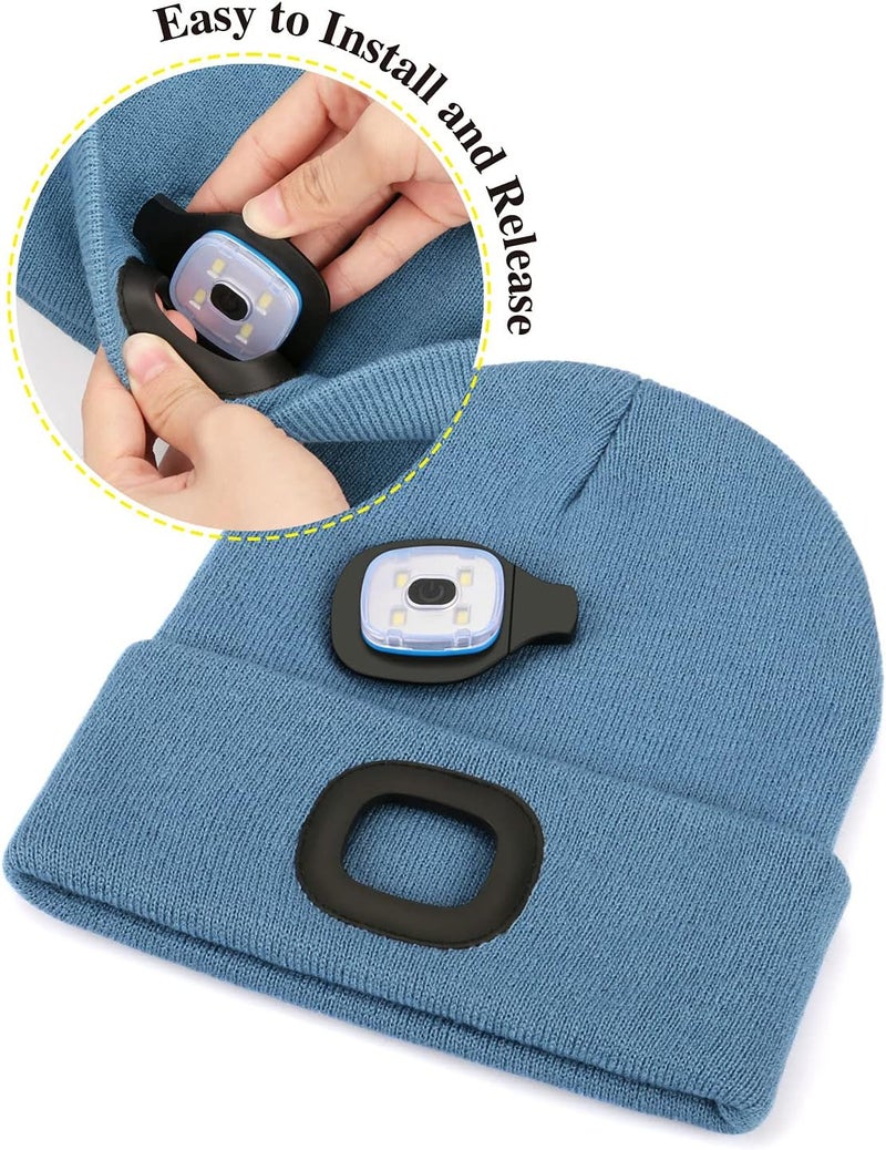 MELASA Unisex Hat with Light, USB Rechargeable Hands Free Headlamp LED Beanie, Winter Gifts for Men Dad Father Husband Him - Image 4