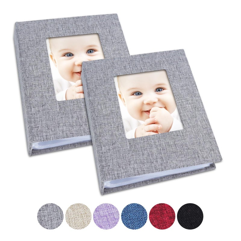 Vienrose Small Photo Album 4x6 Photos, 2 Pack Linen Cover Mini Photo Book, 26-Page Holds 52 Pictures, Artwork or Postcards Storage for Baby, Grey - Image 1