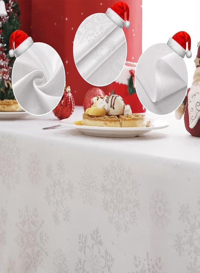 MikiUp Jacquard Rectangle Christmas Tablecloth - Xmas Snowflakes Glitz Metallic Fabric Table Cloth, Waterproof and Washable Holiday Decorative Table Cover for Party, White/Sliver 60 x 84 Inch - Image 5