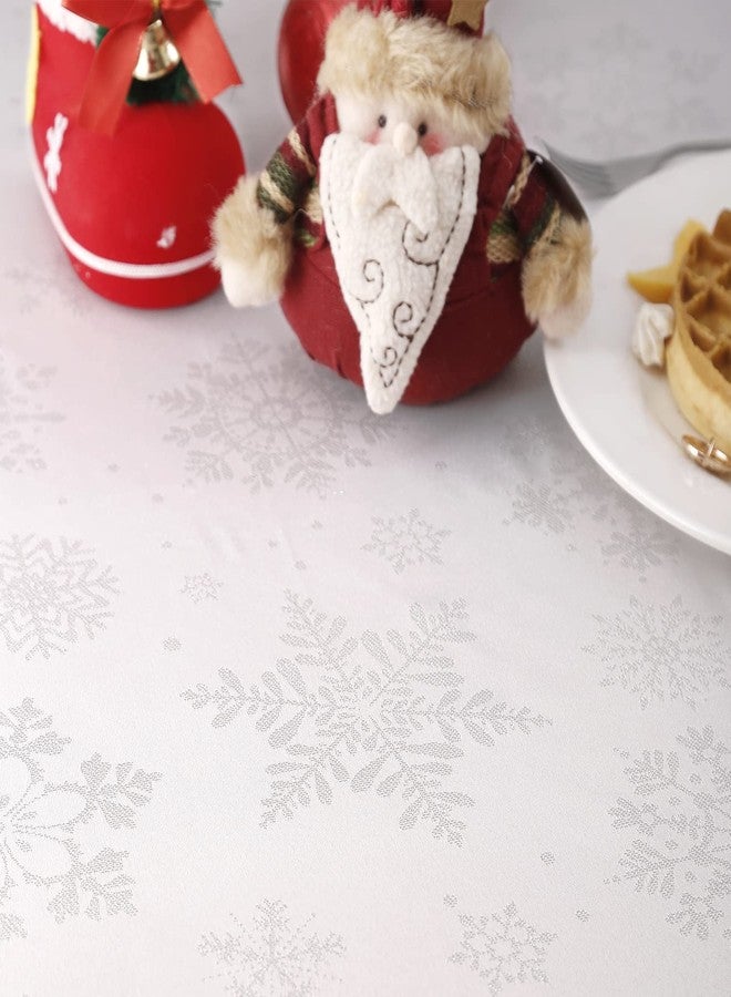 MikiUp Jacquard Rectangle Christmas Tablecloth - Xmas Snowflakes Glitz Metallic Fabric Table Cloth, Waterproof and Washable Holiday Decorative Table Cover for Party, White/Sliver 60 x 84 Inch - Image 4