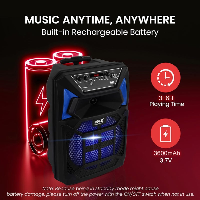 Pyle Portable Bluetooth PA Speaker System - 400W Outdoor Bluetooth Speaker Portable PA System w/Microphone in, Party Lights, MP3/USB SD Card Reader, FM Radio, Rolling Wheels - Mic, Remote - PPHP82SM - Image 5