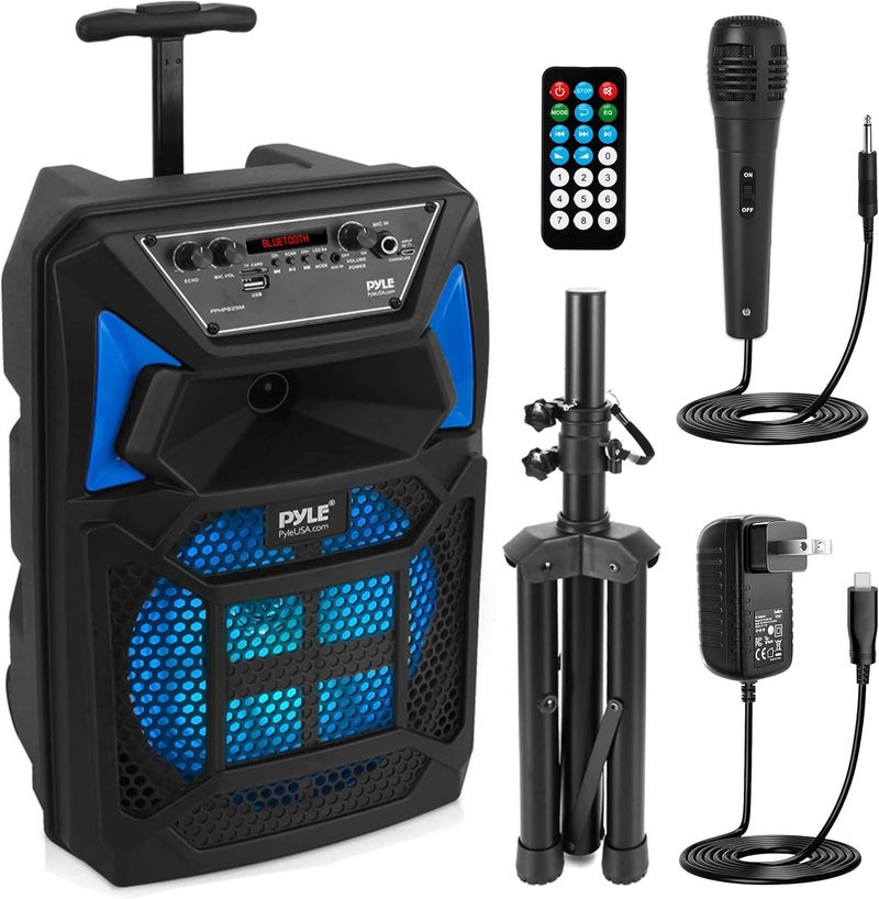 Pyle Portable Bluetooth PA Speaker System - 400W Outdoor Bluetooth Speaker Portable PA System w/Microphone in, Party Lights, MP3/USB SD Card Reader, FM Radio, Rolling Wheels - Mic, Remote - PPHP82SM - Image 1