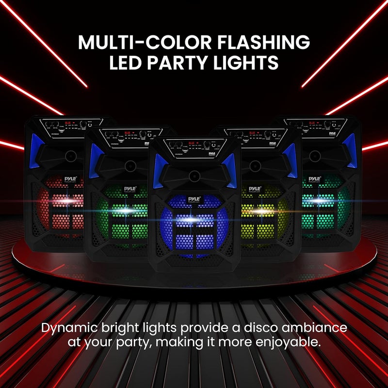 Pyle Portable Bluetooth PA Speaker System - 400W Outdoor Bluetooth Speaker Portable PA System w/Microphone in, Party Lights, MP3/USB SD Card Reader, FM Radio, Rolling Wheels - Mic, Remote - PPHP82SM - Image 4