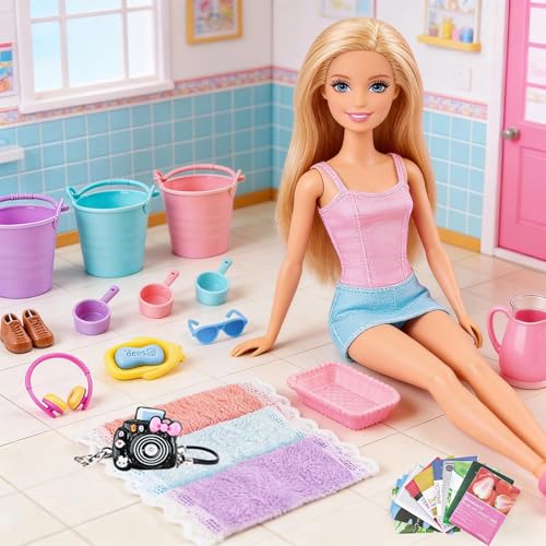 HSJH 118Pcs Dollhouse Mini Jewelry Storage Case Cosmetic Hand Bag Towel Bathroom Set Accessories Toothbrush Shampoo Purse Decor Doll Backpack Girl Micro Scene Ature Makeup Shoes Glasses Money Mask DIY - Image 3