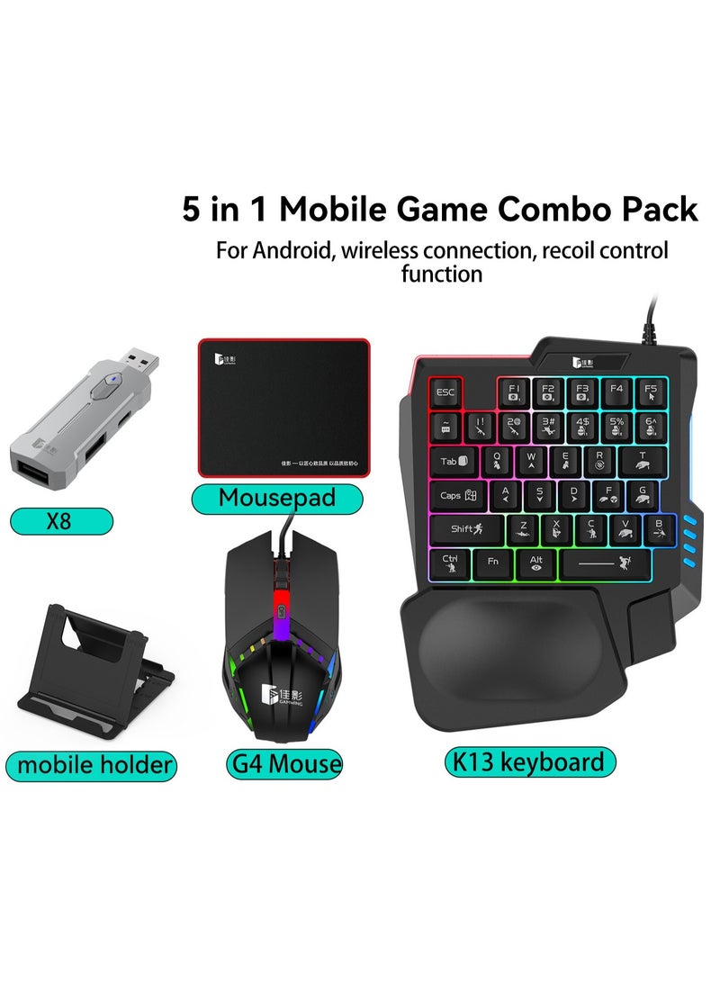 general Classic Mobile Gaming Keyboard Mouse Converter Gamwing X8 Set 5in1 Mobile Game Combo Pack for Android HarmonyOS Hyper OS Samsung, Recoil Control Function Bluetooth 5.3 Connection - Image 1