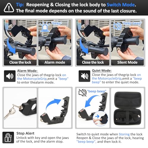 OPSOOPI Motorcycle Locks Anti Theft, Motorcycle Grip Lock 130DB Alarm Heavy Duty Throttle Lock, Waterproof Brake Alarm for Moped, Bike, Scooter, ATV (Black) - Image 4