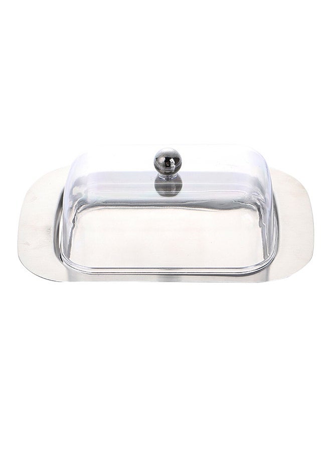 NIBEMINENT Butter Dish With Acrylic Lid Silver 18centimeter - Image 1