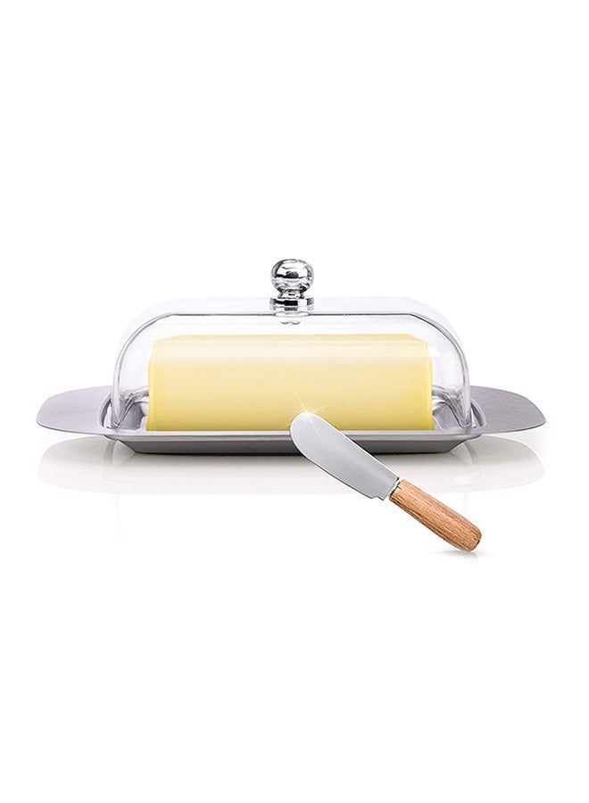 NIBEMINENT Butter Dish With Acrylic Lid Silver 18centimeter - Image 4
