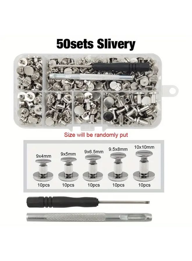 50 Sets Silver Metal Solid Screw Nail Rivet Double Curved Head Belt Strap For Luggage Leather Craft - Image 1