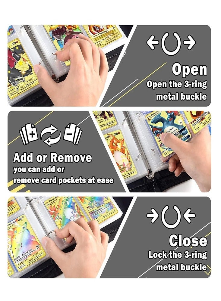 Pokemon Compatible Cards Binder,  Card Holder Pocket, Portable Card Collection Album Holder Book,  Fits 400 Cards With 50 Removable Sleeves, Trading Card Binder with Carrying Case  - Image 4