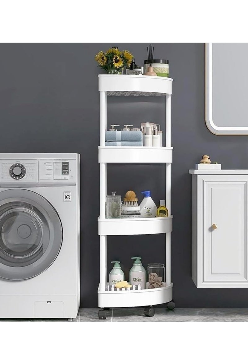 Decorhills Shower Caddy Corner Shelves, 4-Tier Bathroom Shelving Unit Cart with Wheel, Plastic Shower Caddy Organizer Shelf, Rust Proof Corner Open Storage Cart for Bathroom, Kitchen, Laundry (White) - Image 1