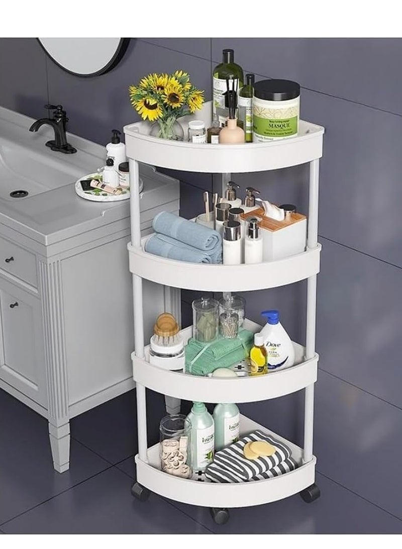 Decorhills Shower Caddy Corner Shelves, 4-Tier Bathroom Shelving Unit Cart with Wheel, Plastic Shower Caddy Organizer Shelf, Rust Proof Corner Open Storage Cart for Bathroom, Kitchen, Laundry (White) - Image 4