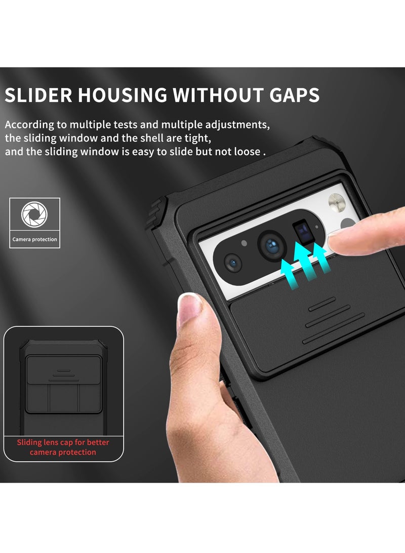 غطاء الحالة لـ Google Pixel 8 Pro الهاتف المحمول الأسود ، قوس تلسكوبي مبتكر ، نافذة كاميرا الحماية المنزلقة ، غطاء الخلفي للهاتف المقاوم للصدمات - Image 3