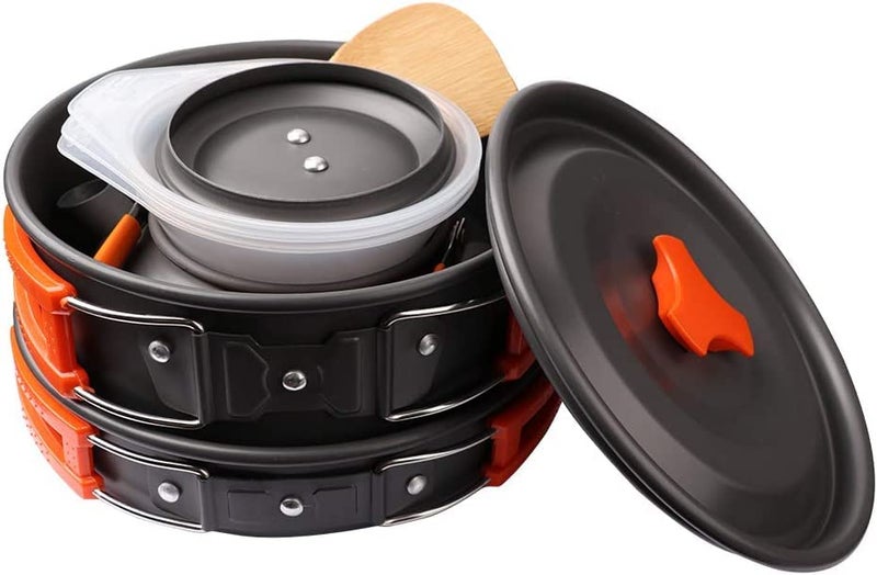 Linist Camping Cookware Set Camping Gear Campfire Utensils NonStick Cooking Equipment Lightweight Stackable Pot Pan Bowls with Storage Bag for Outdoor Hiking Orange - Image 3