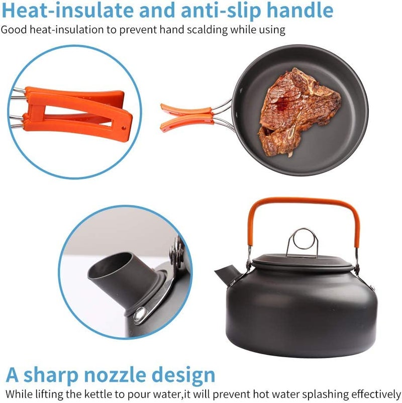 Linist Camping Cookware Set Camping Gear Campfire Utensils NonStick Cooking Equipment Lightweight Stackable Pot Pan Bowls with Storage Bag for Outdoor Hiking Orange - Image 5