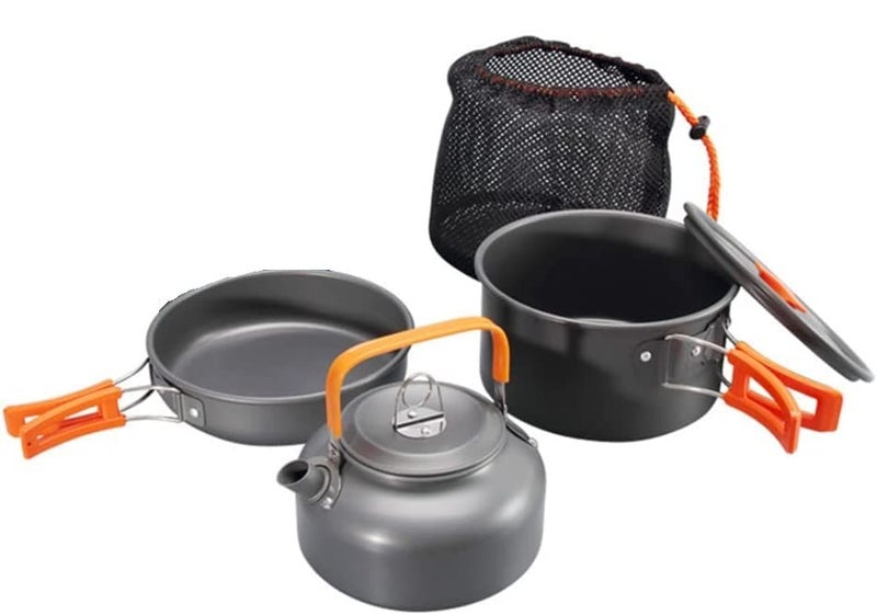 Linist Camping Cookware Set Camping Gear Campfire Utensils NonStick Cooking Equipment Lightweight Stackable Pot Pan Bowls with Storage Bag for Outdoor Hiking Orange - Image 2