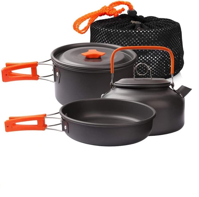 Linist Camping Cookware Set Camping Gear Campfire Utensils NonStick Cooking Equipment Lightweight Stackable Pot Pan Bowls with Storage Bag for Outdoor Hiking Orange - Image 1