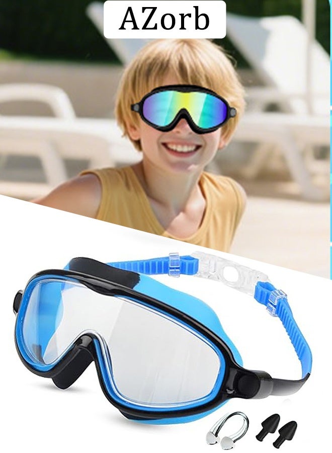 AZorb Swimming Goggles Kids 180° Clear Vision No Leaking Anti-Fog UV Protection Swimming Goggles Pool Swim Glasses for Kids 3-15 Silicone Frame Adjustable Blue - Image 1