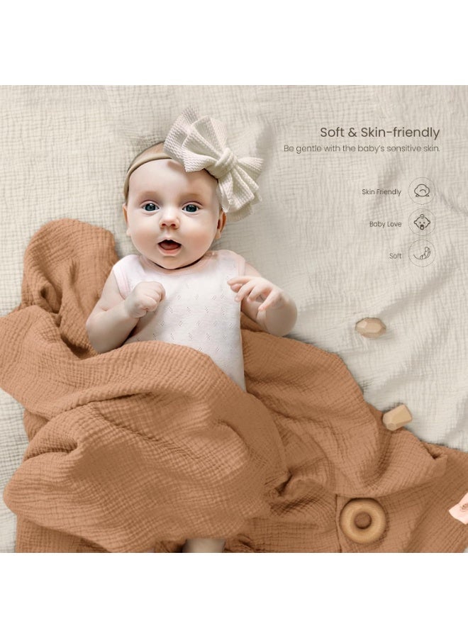 Muslin Swaddle Blanket Baby - Cotton Swaddling Blanket Soft Baby Receiving Blankets Neutral 2Pack(Caramel) - Image 3