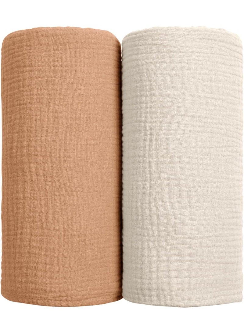 Muslin Swaddle Blanket Baby - Cotton Swaddling Blanket Soft Baby Receiving Blankets Neutral 2Pack(Caramel) - Image 1