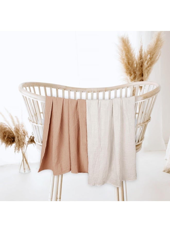 Muslin Swaddle Blanket Baby - Cotton Swaddling Blanket Soft Baby Receiving Blankets Neutral 2Pack(Caramel) - Image 2