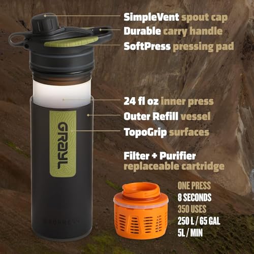 GRAYL GeoPress 24 oz Water Purifier Bottle - Filter for Hiking, Camping, Survival, Travel (Black Camo) - Image 4