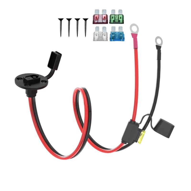 ELFCULB 2FT 10AWG SAE Power Socket Sidewall Port to O Ring Connecters Extension Cord Cable with 10A 15A 20A 25A 30A Fuse Compatible with Solar Generator Battery Charger,for Solar Accessories - Image 1