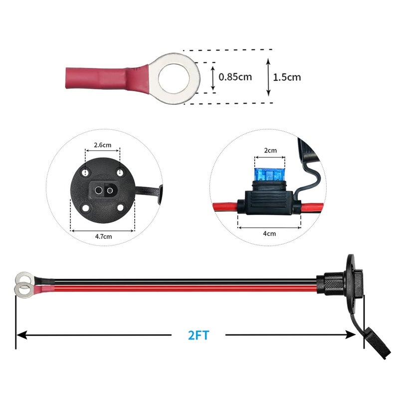 ELFCULB 2FT 10AWG SAE Power Socket Sidewall Port to O Ring Connecters Extension Cord Cable with 10A 15A 20A 25A 30A Fuse Compatible with Solar Generator Battery Charger,for Solar Accessories - Image 3
