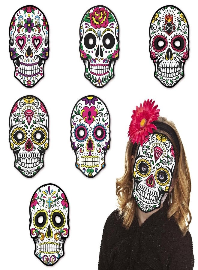 Heureppy 6PCS Day of the Dead Masks Dia de los Muertos Masks Vintage Sugar Skull Face La Catrina Paper Masks for Mexican Fiesta Costume Accessories Día de los Muertos Photo Props Party Cosplay Favor Supplies - Image 1