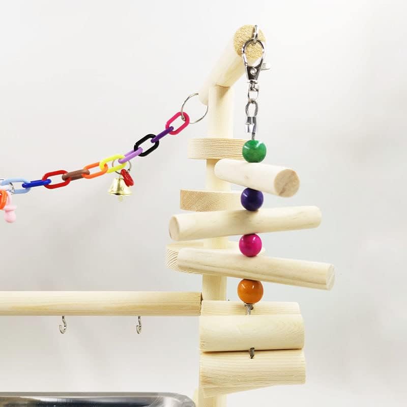Bird Playstand Colorful Interactive Wooden Playground with Feeder Cup for Cockatiel Budgie, Safe and Durable, Odorless, Multifunctional, (1 X Bird Playstand) - Image 4
